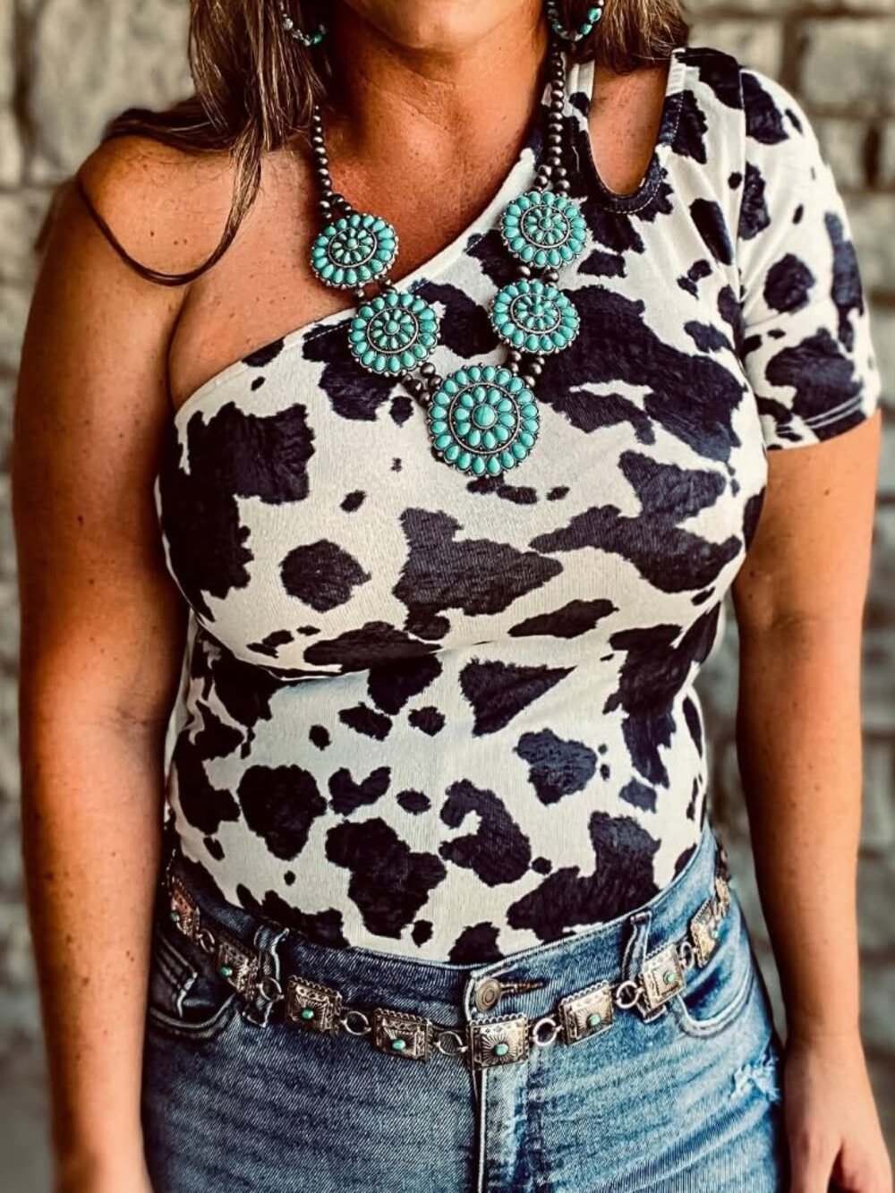 Cow Print One Shoulder Top